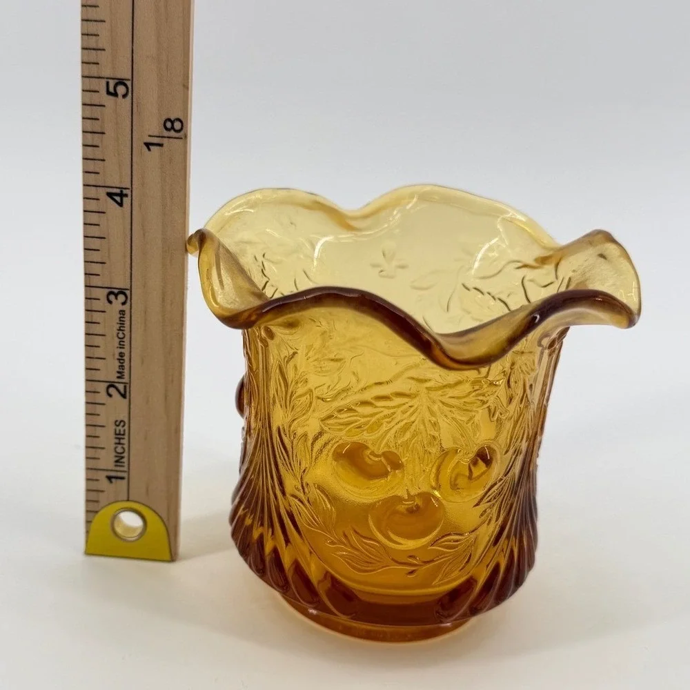 Amber Glass‎ Hobnail Bud Vase Ruffled Edge Embossed Floral
